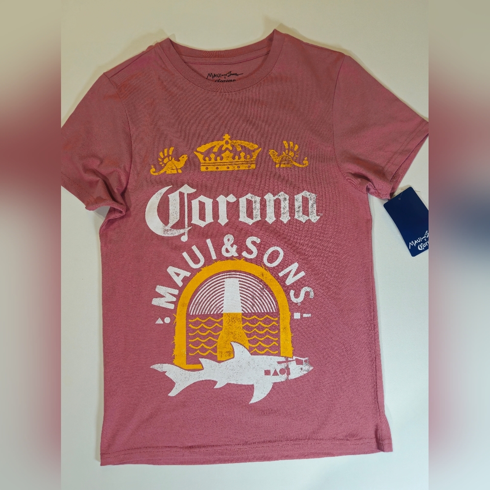 Corona Mens T-shirt Small Rose Color White Maui And Sons Casual Graphic Beer Tee